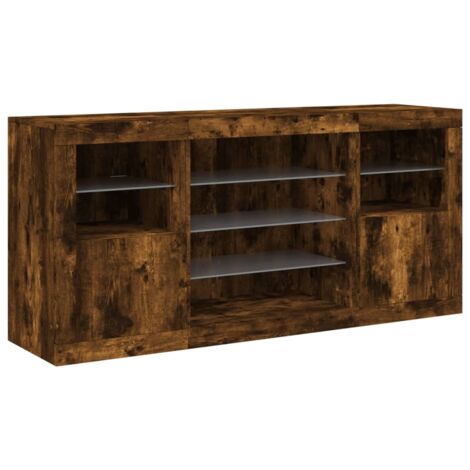 Credenza cassettiera mobile contenitore organizer cucina soggiorno salotto con luci LED 1425 x 37 x 67 cm marrone 020029870