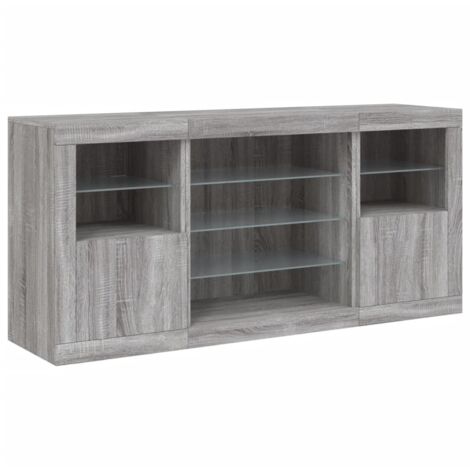 Credenza cassettiera mobile contenitore organizer cucina soggiorno salotto con luci LED sonoma 1425 x 37 x 67 cm grigio 020030052