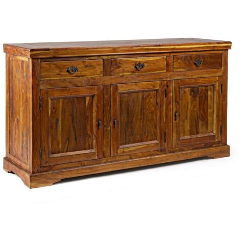 Credenza "Chateaux" in legno di acacia indiano massiccio, con finitura rustica, stile rustico -3 Ante - 3 Cassetti