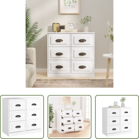 Credenza classica -  Credenza Bianco Lucido 70x35,5x67,5 cm in Legno Multistrato