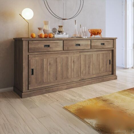 Credenza colore noce eastwood con 3 cassetti e 2 ante scorrevoli 219,6x95H cm - Anthony