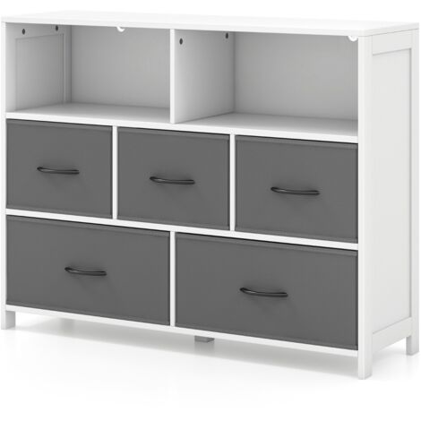 Credenza  Comò 2 grandi ceste tessuto 3 medie organizzatore casa cassetti tessuto pieghevole Bianco