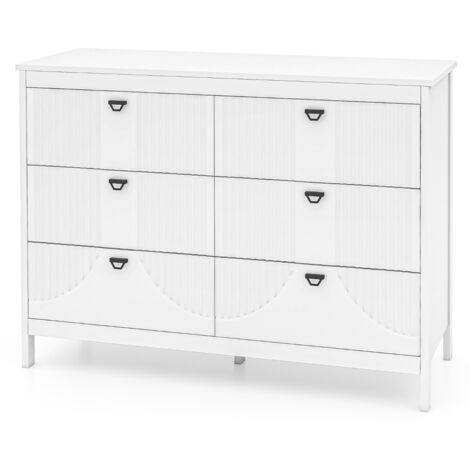 Credenza  Comò 6 cassetti cucina stile moderno armadio stoccaggio casa kit anti ribaltamento Bianco
