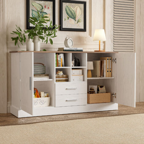 Credenza con 2 Ante 2 Cassetti e 4 Vani, Chiusura Ammortizzata, per Soggiorno, 140 x 40 x 79.5 cm
