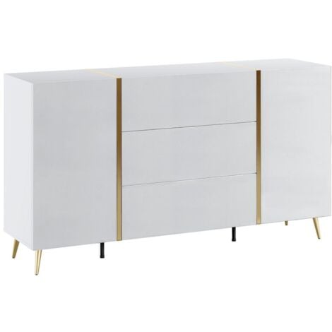 Credenza con 2 ante e 3 cassetti Bianco brillante e Dorato - MARZIALO