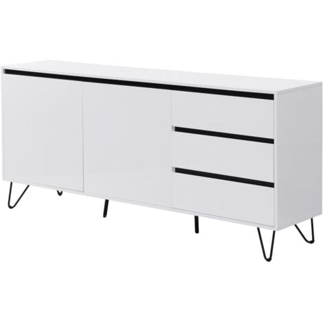 Credenza con 2 ante e 3 cassetti in MDF e acciaio Bianco e Nero - ABUJA di PASCAL MORABITO