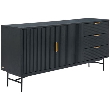 Credenza con 2 ante e 3 cassetti placcatura rovere e Metallo Nero e Dorato - SIRIOLA