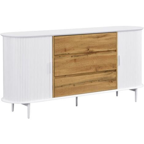 Credenza con 2 ante scorrevoli e 3 cassetti in MDF Bianco e naturale  - VELURANI