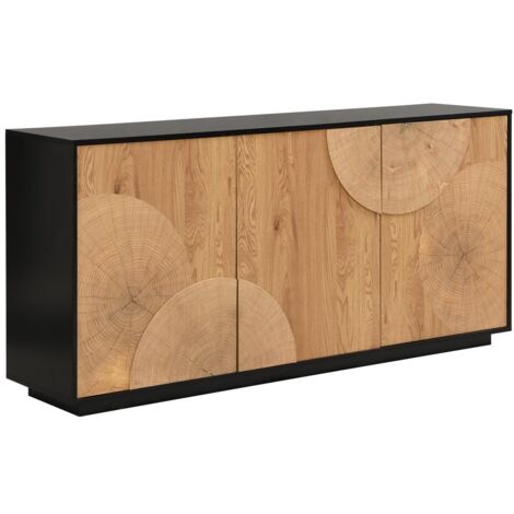 Credenza con 3 ante in MDF Naturale e Nero  - YASMELIA