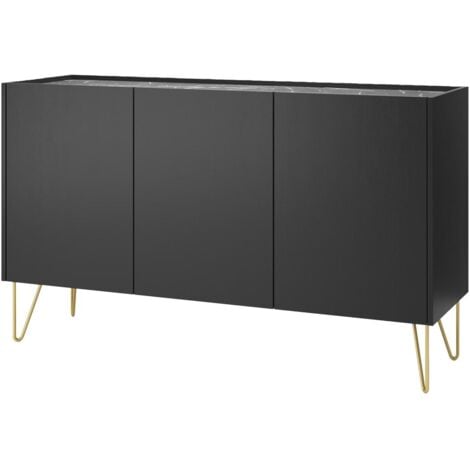 Credenza con 3 ante Nero effetto Marmo Nero e Dorato - PIOLUN di Pascal MORABITO