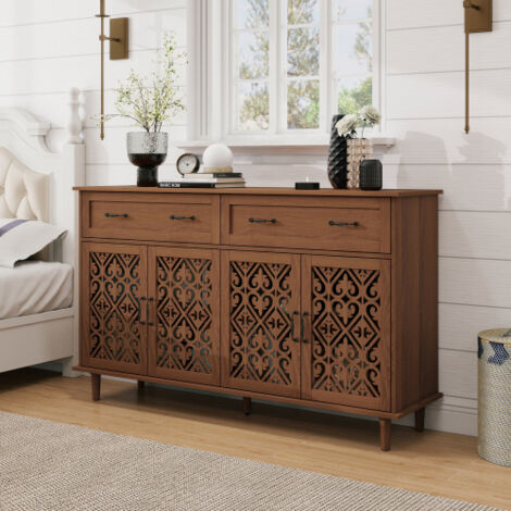 Credenza con 4 ante, 2 cassetti e ripiani regolabili, noce