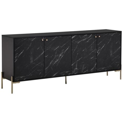 Credenza con 4 ante in MDF e metallo Effetto marmo nero e dorato - CIEMILA di PASCAL MORABITO