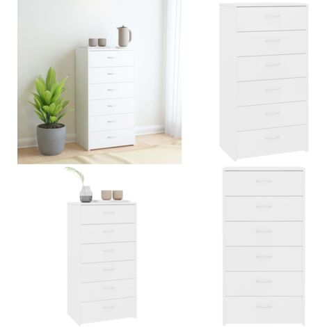 Credenza con 6 Cassetti Bianca 50x34x96 cm in Legno Multistrato - Credenza in legno multistrato - Credenza per camera da letto