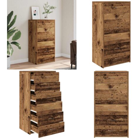 Credenza con 6 Cassetti Legno Antico 50x34x96 cm in Truciolato - Credenza con cassetti - Credenza in legno antico