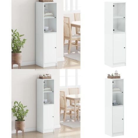 Credenza con Anta in Vetro Bianca 35x37x142 cm - Credenza con anta in vetro - Credenza moderna