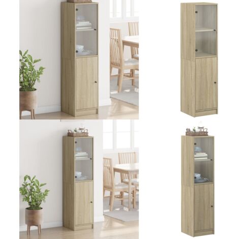 Credenza con Anta in Vetro Rovere Sonoma 35x37x142 cm - Credenza con anta in vetro - Credenza in legno multistrato