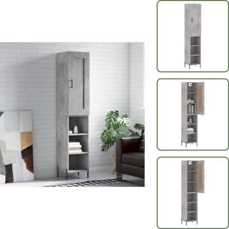 Credenza con anta - vidaXL Credenza Grigio Cemento 34,5x34x180 cm in Legno Multistrato - Credenza con piedini in metallo