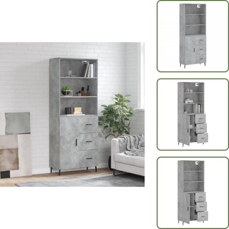Credenza con anta - vidaXL Credenza Grigio Cemento 69,5x34x180 cm in Legno Multistrato - Credenza con piedini in ferro