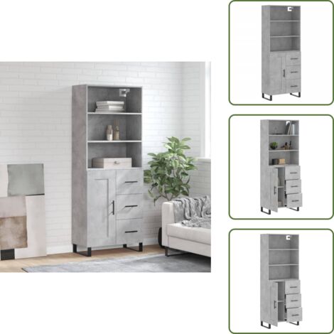 Credenza con anta - vidaXL Credenza Grigio Cemento 69,5x34x180 cm in Legno Multistrato - Credenza con piedini in metallo