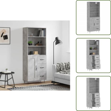 Credenza con anta - vidaXL Credenza Grigio Cemento 69,5x34x180 cm in Legno Multistrato - Credenza con piedini in metallo