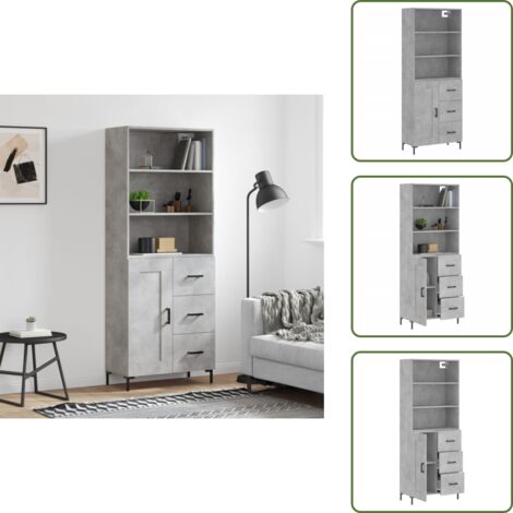 Credenza con anta - vidaXL Credenza Grigio Cemento 69,5x34x180 cm in Legno Multistrato - Credenza con piedini in metallo