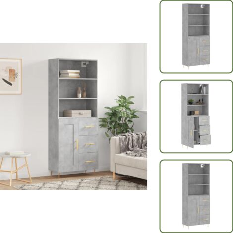 Credenza con anta - vidaXL Credenza Grigio Cemento 69,5x34x180 cm in Legno Multistrato - Credenza con piedini in metallo