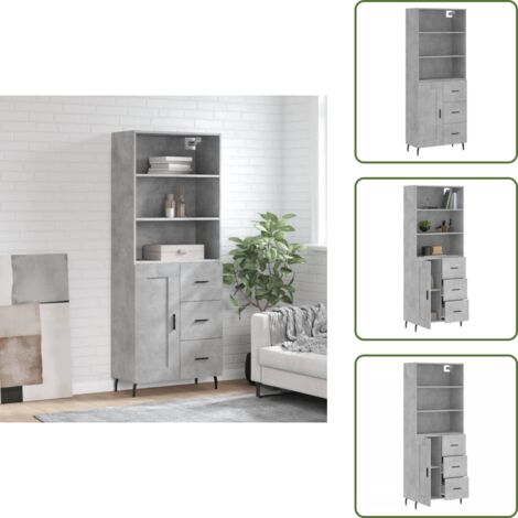 Credenza con anta - vidaXL Credenza Grigio Cemento 69,5x34x180 cm in Legno Multistrato - Credenza con piedini in metallo
