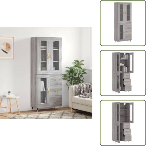Credenza con anta - vidaXL Credenza Grigio Sonoma 69,5x34x180 cm in Legno Multistrato - Credenza con piedini in metallo