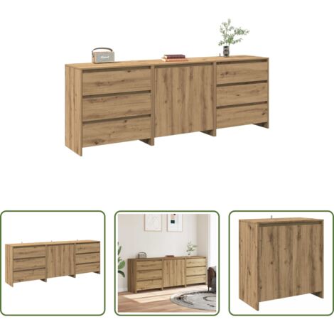 Credenza con ante -  Credenza 3 pz Rovere Artigianale in Legno Multistrato