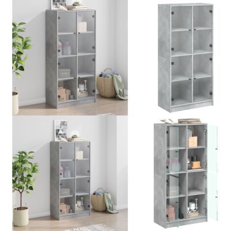 Credenza con Ante Grigio Cemento 68x37x142 cm Legno Multistrato - Credenza grigio cemento - Credenza con ante