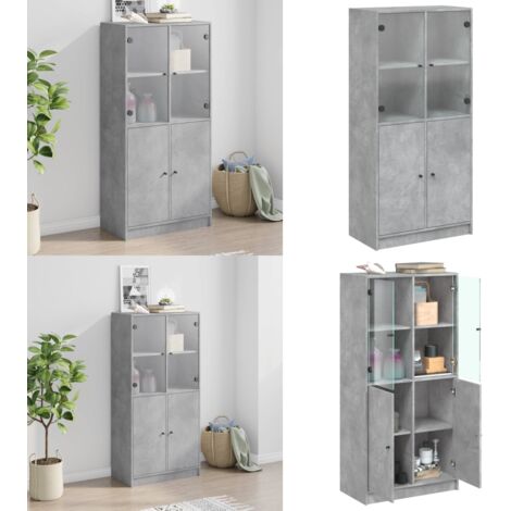 Credenza con Ante Grigio Cemento 68x37x142 cm Legno Multistrato - Credenza grigio cemento - Credenza con ante