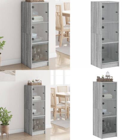 Credenza con Ante in Vetro Grigio Sonoma 35x37x109 cm - Credenza moderna - Credenza con ante in vetro