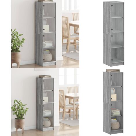 Credenza con Ante in Vetro Grigio Sonoma 35x37x142 cm - Credenza moderna - Credenza con ante in vetro