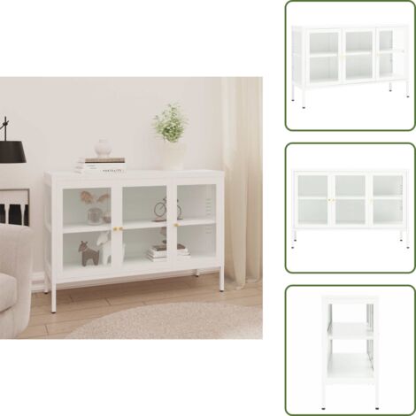 Credenza con ante in vetro - vidaXL Credenza Bianca 105x35x70 cm in Acciaio e Vetro - Credenza con scomparti