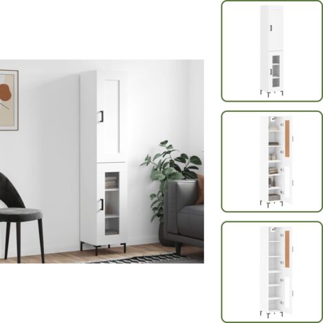 Credenza con ante in vetro - vidaXL Credenza Bianca 34,5x34x180 cm in Legno Multistrato - Credenza con piedini in metallo