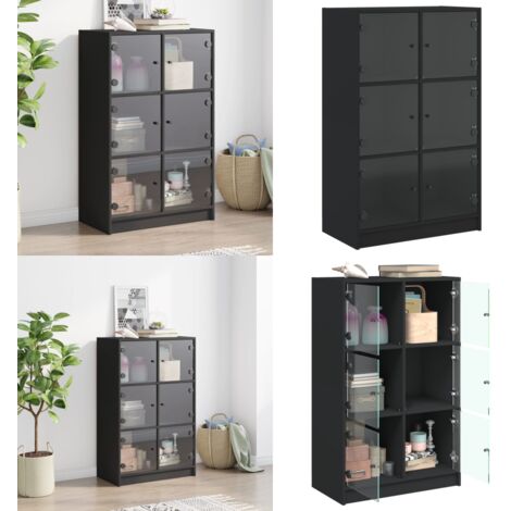 Credenza con Ante Nera 68x37x109 cm in Legno Multistrato - Credenza nera - Credenza con ante