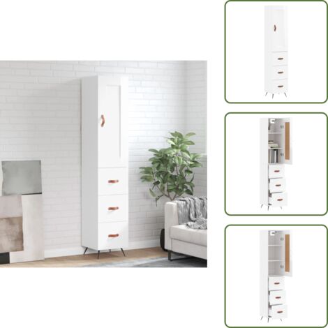 Credenza con ante - vidaXL Credenza 34,5x34x180 cm in Legno Multistrato Bianco Lucido - Credenza con piedini in metallo