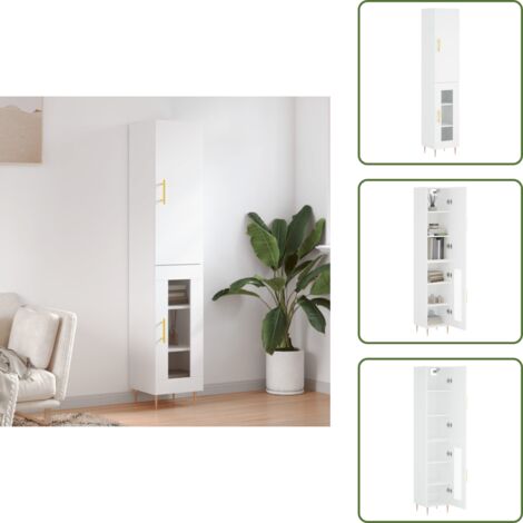 Credenza con ante - vidaXL Credenza Bianca 34,5x34x180 cm in Legno Multistrato - Credenza con piedini in metallo