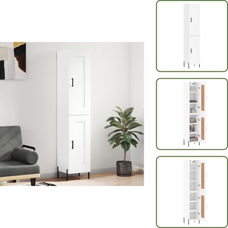 Credenza con ante - vidaXL Credenza Bianca 34,5x34x180 cm in Legno Multistrato - Credenza con piedini in metallo