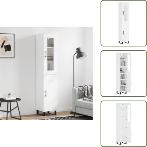 Credenza con ante - vidaXL Credenza Bianca 34,5x34x180 cm in Legno Multistrato - Credenza con piedini in metallo