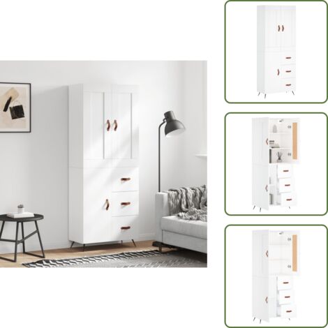 Credenza con ante - vidaXL Credenza Bianca 69,5x34x180 cm in Legno Multistrato - Credenza con piedini in metallo