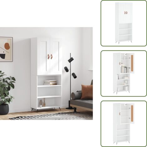 Credenza con ante - vidaXL Credenza Bianca 69,5x34x180 cm in Legno Multistrato - Credenza con piedini in metallo