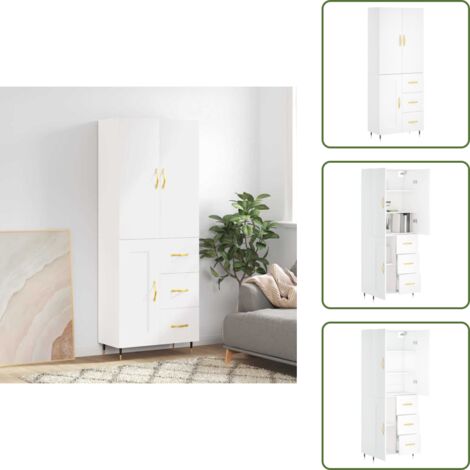 Credenza con ante - vidaXL Credenza Bianca 69,5x34x180 cm in Legno Multistrato - Credenza con piedini in metallo