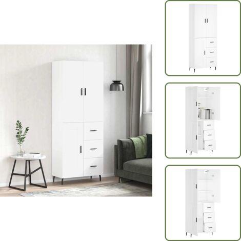 Credenza con ante - vidaXL Credenza Bianca 69,5x34x180 cm in Legno Multistrato - Credenza con piedini in metallo