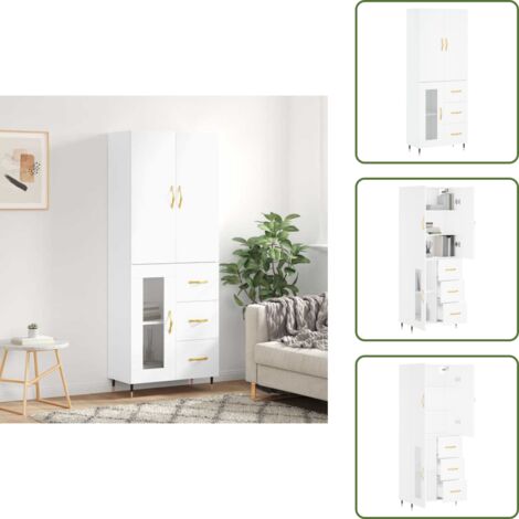 Credenza con ante - vidaXL Credenza Bianca 69,5x34x180 cm in Legno Multistrato - Credenza con piedini in metallo
