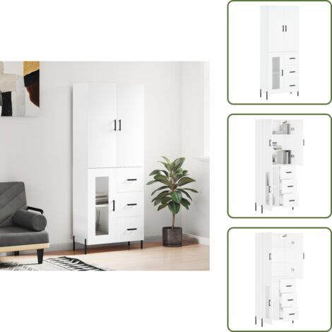 Credenza con ante - vidaXL Credenza Bianca 69,5x34x180 cm in Legno Multistrato - Credenza con piedini in metallo
