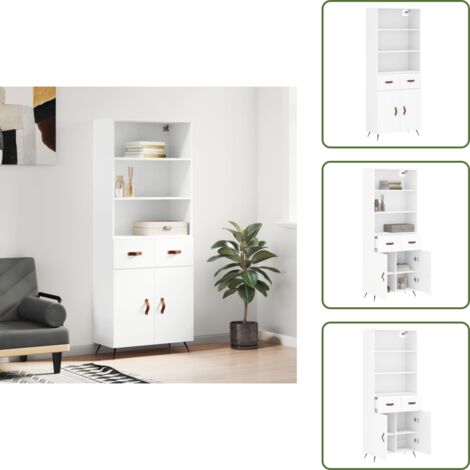 Credenza con ante - vidaXL Credenza Bianca 69,5x34x180 cm in Legno Multistrato - Credenza con scaffale