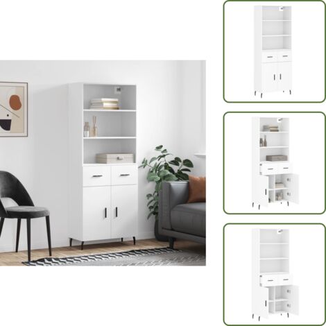 Credenza con ante - vidaXL Credenza Bianca 69,5x34x180 cm in Legno Multistrato - Credenza con scaffale