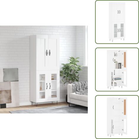 Credenza con ante - vidaXL Credenza Bianca 69,5x34x180 cm in Legno Multistrato - Credenza con scaffale