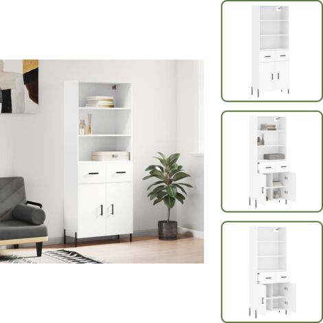 Credenza con ante - vidaXL Credenza Bianca 69,5x34x180 cm in Legno Multistrato - Credenza con scaffale